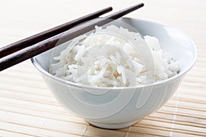 Long grain rice bowl with chopsticks