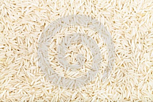 Long grains of uncooked white Basmati rice