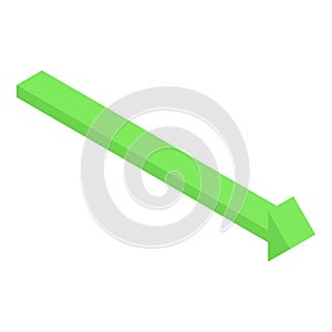 Long green arrow is pointing down on a white background