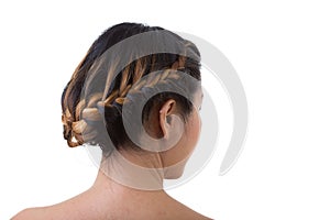 Long hair braid style on white background