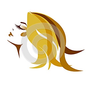 Long hair style icon, logo women face.