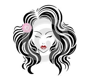 Long hair style icon, logo women face