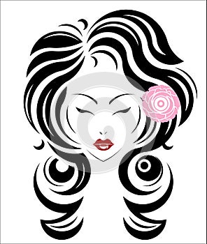 Long hair style icon, logo women face