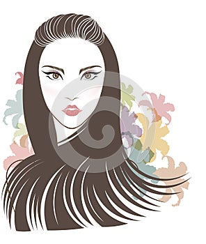 Long hair style icon, logo women face