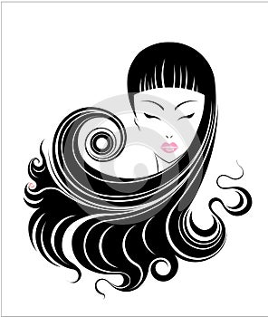 Long hair style icon, logo women face