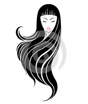 Long hair style icon, logo women face