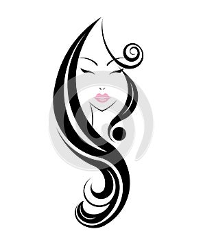 Long hair style icon, logo women face