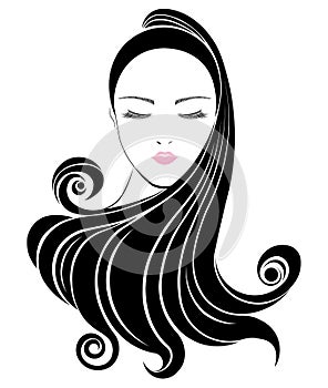 Long hair style icon, logo women face