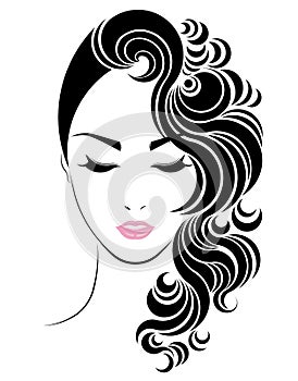 Long hair style icon, logo women face