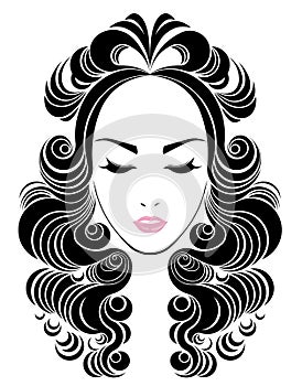 Long hair style icon, logo women face