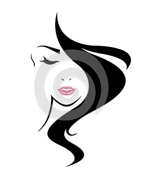 Long hair style icon, logo women face