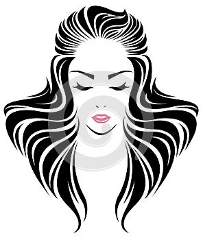Long hair style icon, logo women face