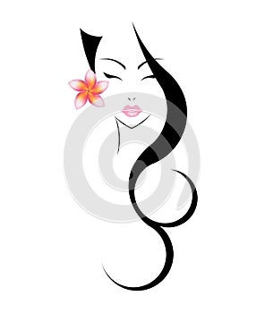 Dlouho vlasy styl ikona označení organizace nebo instituce ženy květina na bílém 