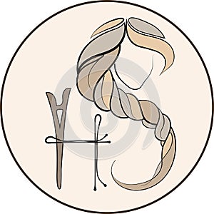 Long hair style icon, logo women face on white background, vector