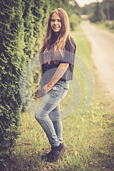 Long hair teen girl posing