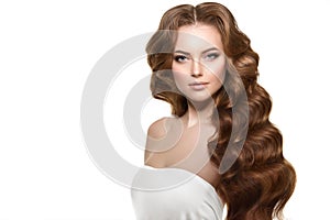 Long hair. Waves Curls Hairstyle. Hair Salon. Updo. Fashion mode photo