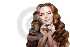 Long hair. Waves Curls Updo Hairstyle. Hair Salon. Fashion model photo