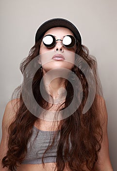 long hair woman in fashion sun glasses