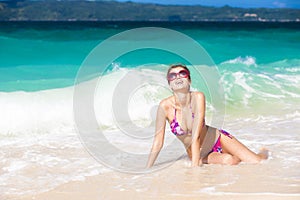 Long haired girl in bikini on tropical boracay