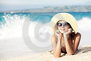 Long haired girl in bikini on tropical boracay