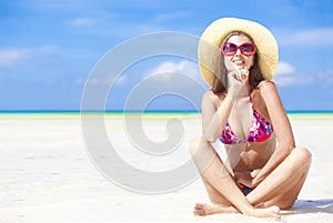 Long haired girl in bikini on tropical boracay beach