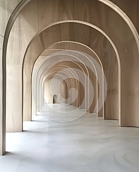 Long Hallway With Arches and Doorway