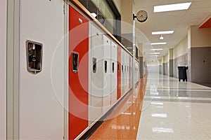 Long hallway school lockers clean interior