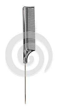 Long Handled Hair Comb With Metallic Handle Isolated