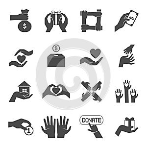 Long hands giving black icons set