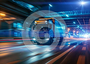 Long haul container truck carrying commercial cargo delivery between cities on a freeway