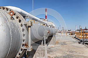 Long heat exchanger at top maintenance site of new refinery plant