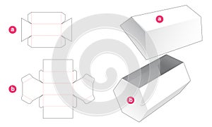 Long hexagonal gift box and lid die cut template