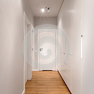 Long home corridor with wooden floor