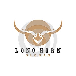 Long Horn Logo, Livestock Bull Animal Vector, Retro Vintage Design, Silhouette Icon, Template Brand