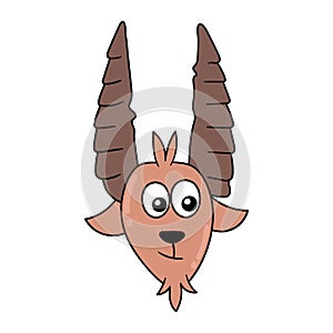 Long horned goat head, doodle icon drawing