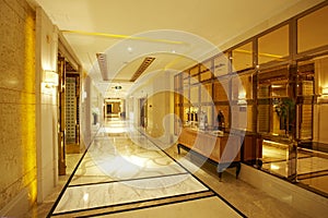 Long hotel corridor