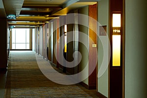 Long hotel corridor