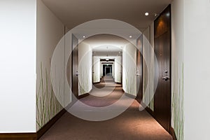 Long hotel corridor