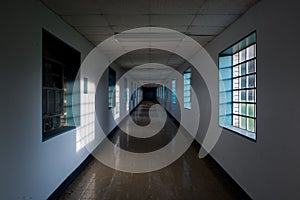 Long Interior Hallway with Glass Block Windows - Veterans Affairs Medical Center - Pittsburgh, Pennsylvania