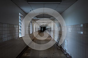 Long Interior Hallway with Glass Block Windows - Veterans Affairs Medical Center - Pittsburgh, Pennsylvania