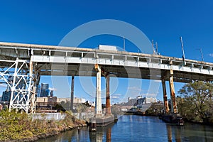 A Long Island Expressway bridge over Newtown Creek in Long Island City, Queens, NYC