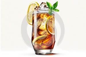 Long Island Ice Tea drink in glass cup on white background. Generative AI.