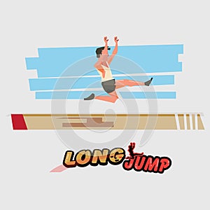 Long jump athlete in action with typographic -