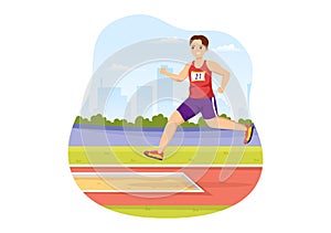 Long Jump Illustration with Athlete Doing Jumps in Sand Pit for Web Banner or Landing Page in Sport Championship Cartoon