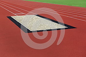 Long jump pit in Aa stadium. Horizontal sport theme poster, greeting cards, headers, website and app