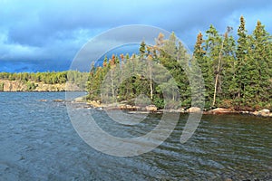 Long Lake and Shoreline at Fred Henne Territorial Park on Stormy Day, Yellowknife, Northwest Territories, Canada
