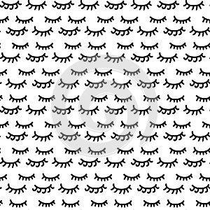 Long lashes seamless hand drawn pattering in cartoon doodle style