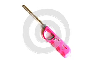 long lighter pink gas lighter isolated on white background, Household lighter for gas stoves in the kitchen