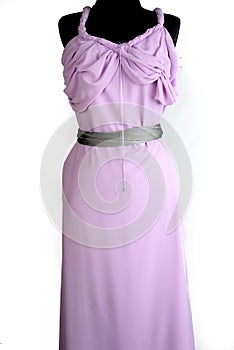 Long lilac dress with gray belt , beautiful fashion party outfit dressed on mannequin on white background photo