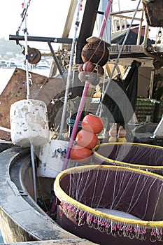 Long line fishing technique gear inside a boat